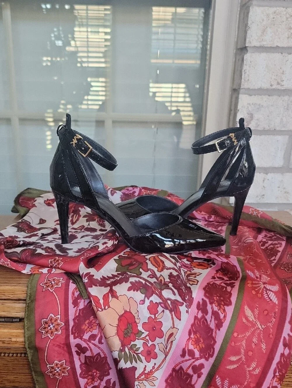 Michael Kors Black Patent Pointed-Toe Ankle-Strap Heels